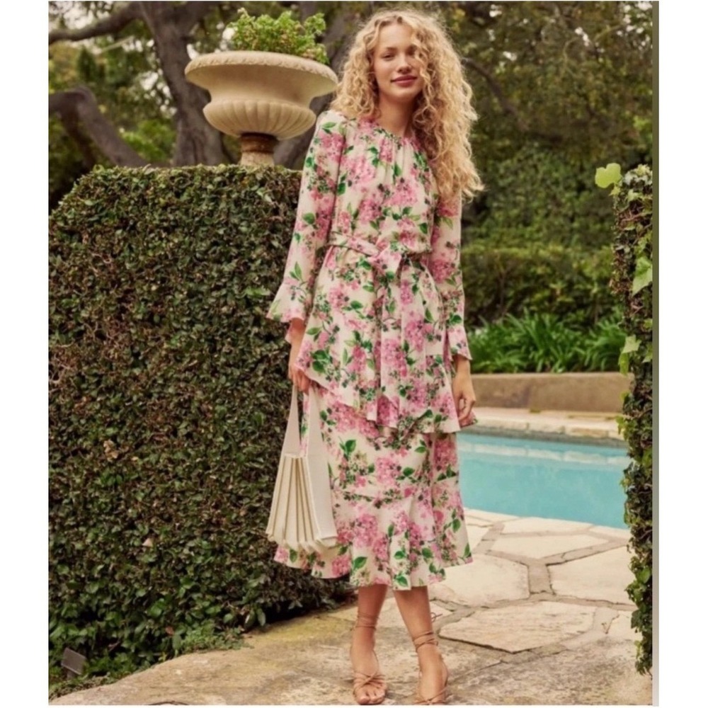 Tuckernuck Gossamer Pink Hydrangea Sasha Dress Floral Tiered Midi 3X